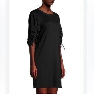 Cos Black Scuba Midi Dress With Ruffled drawstring Sleeve women’s XS